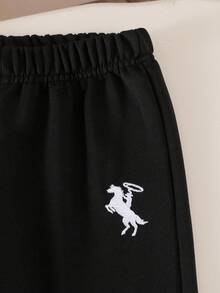 SHEIN 2件套女童休闲纯色插肩袖运动衫和裤子套装