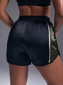 Powerista Pantalones cortos deportivos casuales de cintura alta con bloques de color - Negro - Ver 2