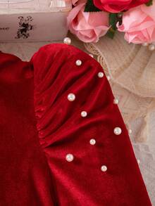 Glamorique Kids 1 szt. Sukienka dla młodej dziewczyny na jesień/zimę, nowy wysoki kołnierz, bufiaste rękawy, koralikowy wzór, wiązanie w talii, kokarda, koralikowe gwiazdki i księżyce, siateczkowy dół, elegancka tkanina, impreza, urodziny, dojazd do pracy, tiul, sukienka księżniczki