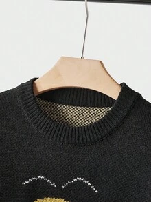 Manfinity CasualKnits 男士休闲卡通图案毛衣，秋冬 - 黑色 - 查看 4