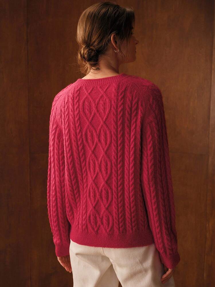 CABLE KNIT RAGLAN SLEEVE SWEATER, FALL WINTER, CHRISTMAS, RED, NEW YEAR