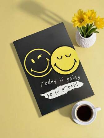 SmileyWorld® | SHEIN Letter & Smile Face Print A5 Ruled Notebook - Vintage Retro Journal For School Office, Aesthetic Writing Pad, Note Taking Supplies