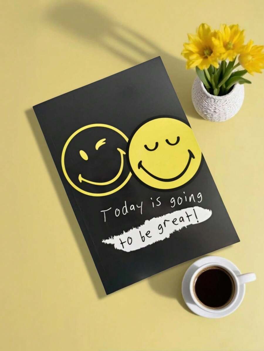 SmileyWorld® | SHEIN 字母和笑脸印花 A5 横格笔记本 - 复古日记本,适合学校办公室、美观书写板、笔记用品 - 彩色 - 查看 1