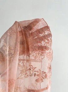 Elamini Sexy V-Neck Flocked Ruffle Tie-Up Slim Fit Sheer Long Sleeve Cardigan Top Fall Cloth For Women - Pink - View 4