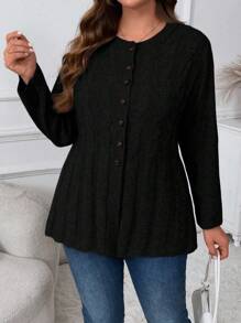 Plus Size Women Twist Pattern Long Sleeve Single Breasted Casual Black Cardigan Winter Fall Autumn, For Woman - Black - View 4