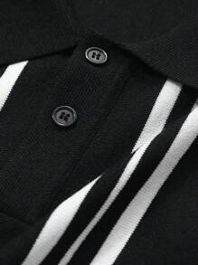 DAZY Herren Schwarz-Weiß gestreifter Langarm Pullover mit Kragen, Herbst