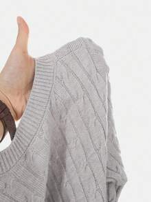 SHEIN Young Girl Loose Casual Minimalist Comfortable Round Neck Long Sleeve Sweater Dress,In Fall/Winter - Grey - View 6