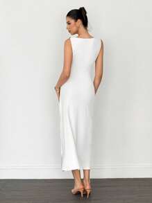SHEIN Tall Vestido blanco de mujer con cuello asimétrico, cintura fruncida y longitud media, vestido elegante y sexy para ir al trabajo, vacaciones, elegante, sexy, playa, Hawái, temporada de bodas, graduación. Vestidos blancos para mujer, vestido ajustado, graduación, atuendos de maestra, vestido de maestra