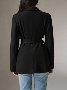 Heiryn Áo khoác blazer nữ tay dài ve áo màu trơn thắt nút bên hông, trở lại trường vào mùa thu/đông - màu đen - Xem 2