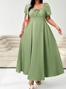 Solflare 大码女式短袖休闲系带前腰收腰优雅休闲婚礼宾客礼服，春夏优雅夏装浅绿色女士连衣裙绿色长裙女士薄荷绿连衣裙，优雅性感，适合日常、郊游、约会、下午茶、度假、春夏、女士春季服装、女士夏季服装、节日/音乐会服装女士/狂欢服装节日/狂欢服装/春假服装、毕业礼服、女士海滩服装/海滩、生日礼服、休闲礼服 - 薄荷綠 - 查看 5