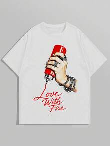 ROMWE MEN Street Life 男式哥特式图案印花短袖T恤，夏季，万圣节 - 白色 - 查看 1