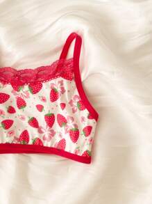 少女草莓与花卉印花撞色蕾丝内衣 - 粉色 - 查看 3