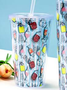 HARRY POTTER X SHEIN 1PC Cold Drink Juice Cup, 450ml Or 600ml Transparent Flat Lid, Double-Layer Straw Cup, Straw Juice Cup, Transparent Bow Shaped Cup - Multicolor - View 4