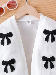 SHEIN 3pcs Young Girls Knitted Bowknot Cardigan, Ribbed Camisole, And Pleated Skirt Set, Fashionable Children Casual Outfit For Autumn Fall Winter - White - View 8
