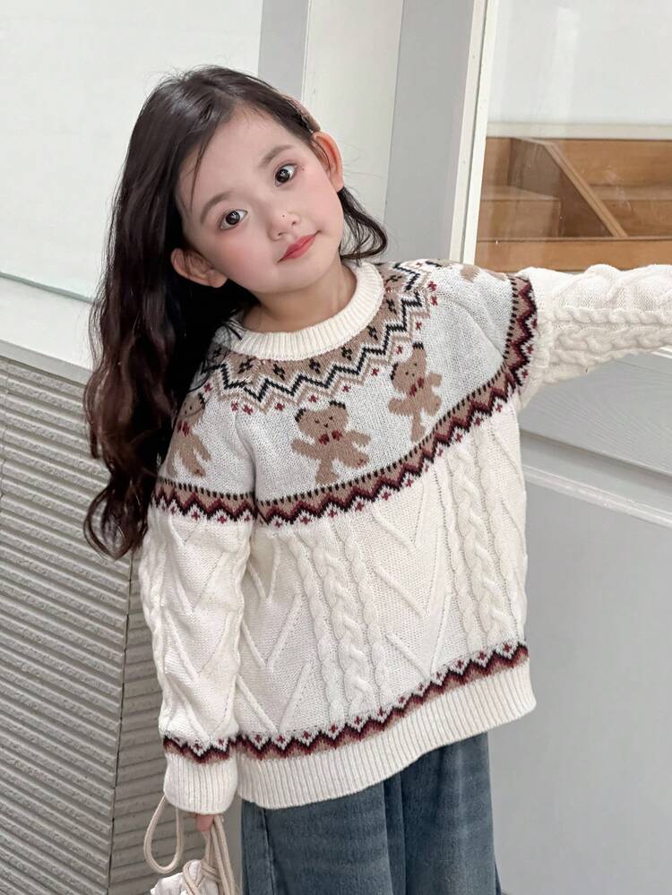 Young Girl Cartoon Graphic Crew Neck Casual Long Sleeve Sweater Fall/Winter