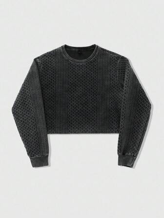 Street Life Herren Retro Kurz Doppelseitig Säuregewaschenes Langarm T-Shirt, 2000er Jahre Stil