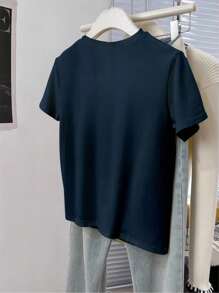 SHEIN Handmade Flower Network Mesh 3D Three-Dimensional Flower Ornament Blue Women's T-Shirt - Royal Blue - View 2