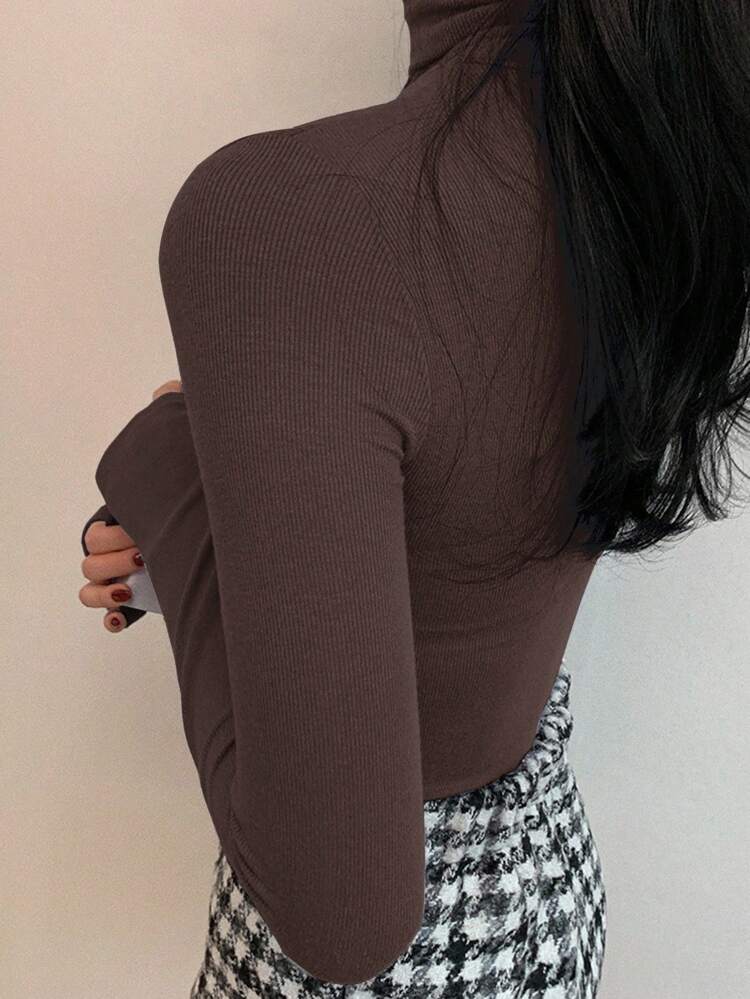 Women's Solid Color Long Sleeve Casual Turtleneck Slim Fit Base Layer T-Shirt Fall,Winter