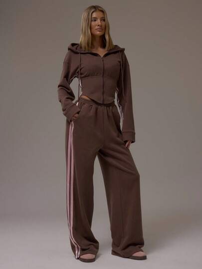 MUSERA Wide Leg Contrast Side Seam Joggers Casual Airport Loungewear Back To School Pants Sweatpants Spring