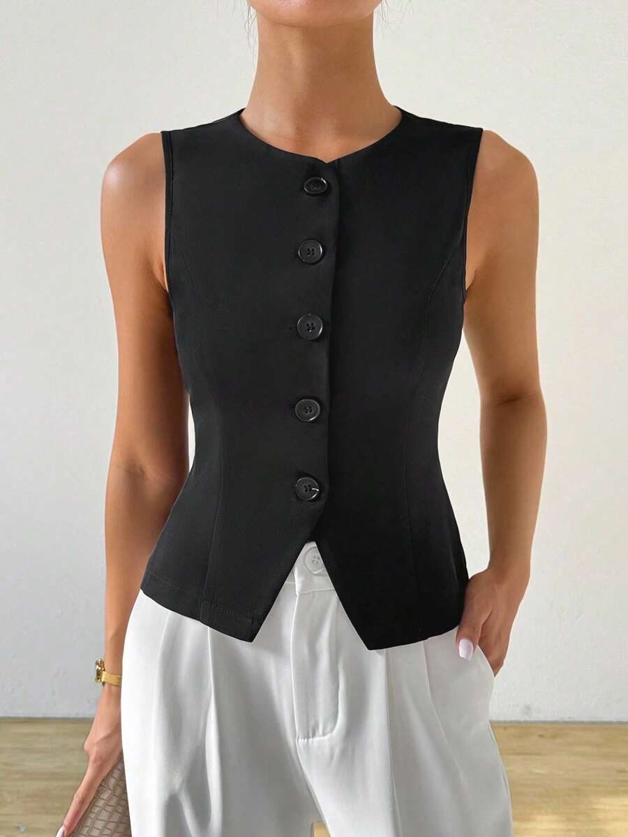 SHEIN Tall Chaleco casual de mujer de un solo pecho de unicolor y delgado