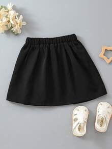 SHEIN Elladie kids Young Girl Solid Pleated Skirt - Black - View 2