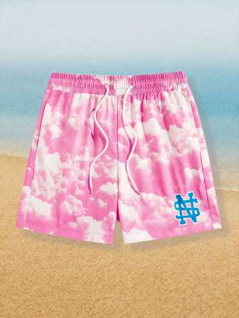 Street Life Pantaloncini estivi casual da uomo con stampa nuvole e vita con laccetto