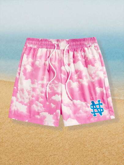 Street Life صيفي للرجال قصير بخصر مشدود بحبل رسمة الغيوم