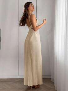 Firerie 女士优雅浪漫时尚通勤性感优雅风格连衣裙，适合派对、度假、返校、浪漫约会和婚礼生日，女士长裙 - 卡其色 - 查看 2