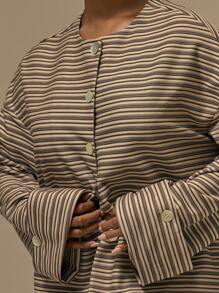 MUSERA 条纹纽扣长袖上衣，仅限可爱夏季假日优雅度假浪漫农舍 - 彩色 - 查看 3