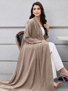 Yasmyna Women's Plain Long Sleeve Abaya Robe Cardigan - Khaki - View 5