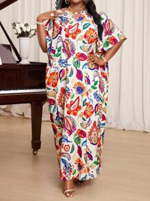 SHEIN Lady Große Größen elegantes Kleid mit floralem Allover-Muster und Fledermausärmeln
