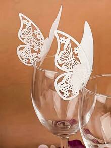 SHEIN 10pcs/20pcs/50pcs Butterfly Cup Cards, Hollow Out Wedding Party Decor Paper Cards, Purple Butterfly Wall Sticker Table Place Cards, Suitable For Gifts, Baptism, Wedding Box - Adorable Party Decorations And Guest Favors - White - View 1