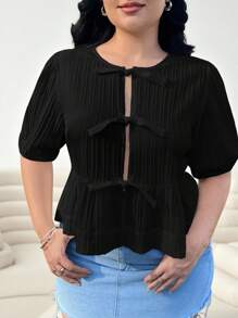 Solflare Black Short Sleeve Plus Size Shirt, Fashionable For Summer - Black - View 4