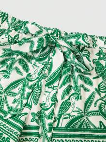 SHEIN SXY 2 件套大码女式纯色无袖抹胸和热带植物印花短裤度假套装，适合早春、春夏季、雨林、海滩派对、海边度假、篝火晚会，清凉轻盈，修身版型，穿着舒适，易于搭配且看起来苗条，凸显您的身材，修饰身材，2 件套夏季服装 - 彩色 - 查看 13