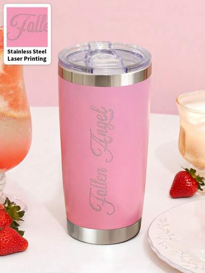 Fairycore 1pc Personalized Insulated Coffee Cup, Text Coffee Cup, Tea Cup With Lid, Fun Water Cup, Stainless Steel Travel Cup, Insulated Travel Cup With Lid, Personalized Gifts For Men'S And Women'S Birthdays