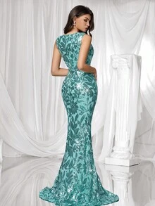Coutiva Vestido de noche formal para mujer (muy adornado) - Verde - Ver 2