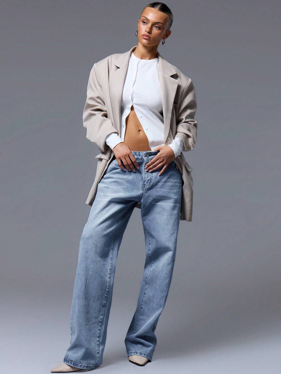 MUSERA Straight Leg Jeans Spring Summer Cute Casual Elegant 90's Y2k Winter Everyday Office Work Chic - Baby Blue - View 1
