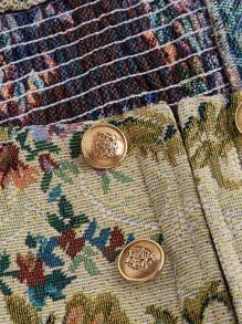 SHEIN MOD Vintage Jacquard Spaghetti Strap Corset With Double Buckle, Plus Size Women's Bustier - Multicolor - View 3