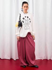 COUREZ 中性低腰宽松格纹长裤 - 酒紅色 - 查看 2