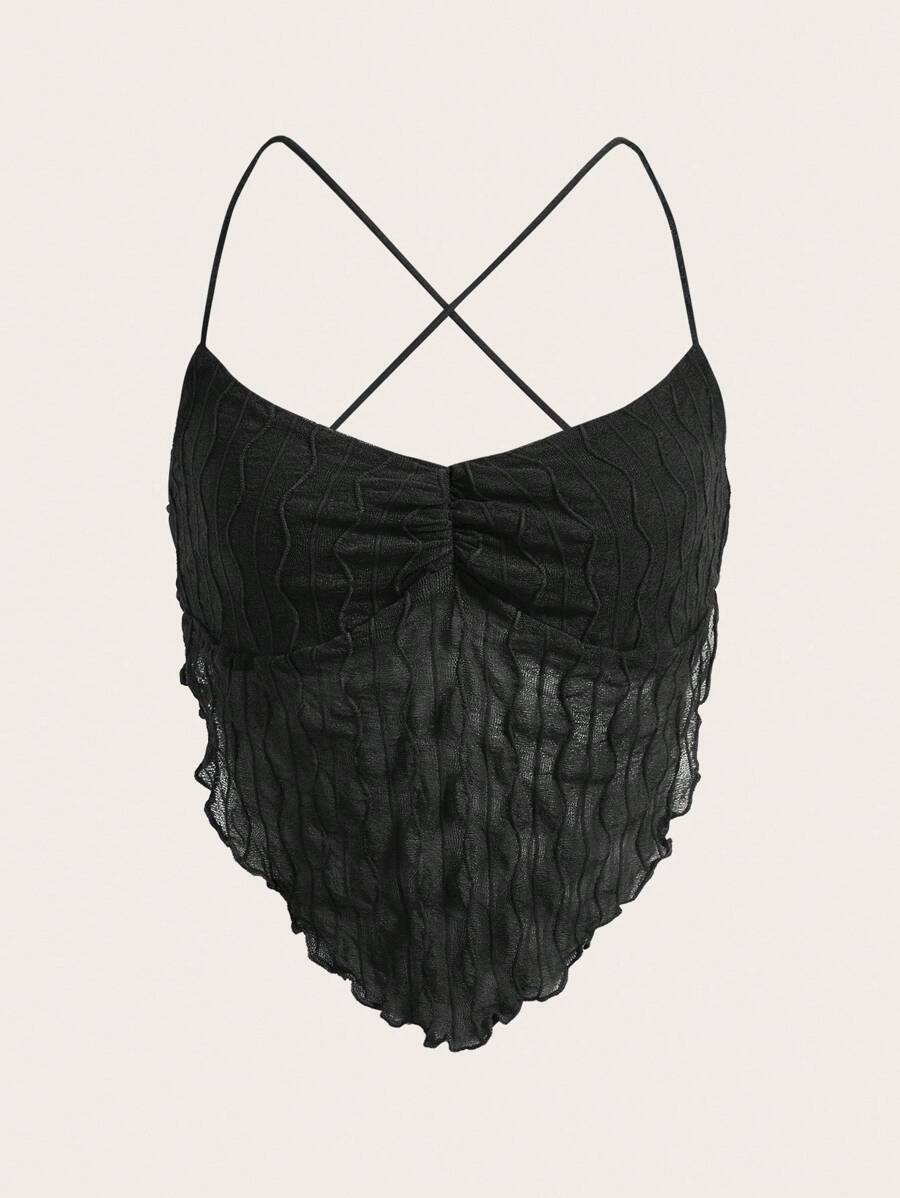 SHEIN ICON Seam Detail Backless Bandana Crop Top - Black - View 1