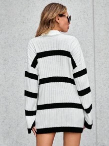 EURMUSE Striped Pattern Drop Shoulder Sweater - White - View 2