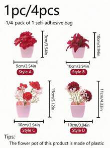 1 件/4 件仿迷你盆栽植物套装 - 塑料绿植装饰，适合现代家居、情人节桌面装饰、派对、情人节、生日毕业礼物 - 紅色 - 查看 14