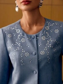 MOTF PREMIUM SUEDE RHINESTONE DETAIL BUTTON UP JACKET - Blue - View 2