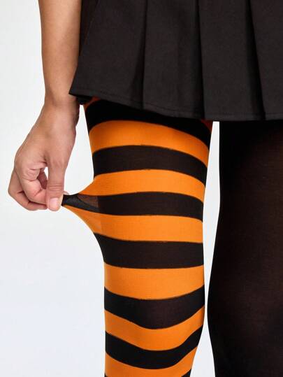 Grunge Punk 1 par de medias oscuras de estilo gótico con rayas y unicolor, para Halloween