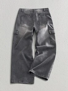 Manfinity VCAY 男士休闲多口袋梭织牛仔裤 - 灰色 - 查看 2