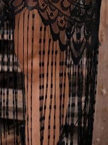 LanaWest Halloween Costume Black Round Neck Lace Long Sleeve Hollow Tassel Camisole Women's Western Casual 2 Pieces Set Fall Cloth For Women - Black - View 6