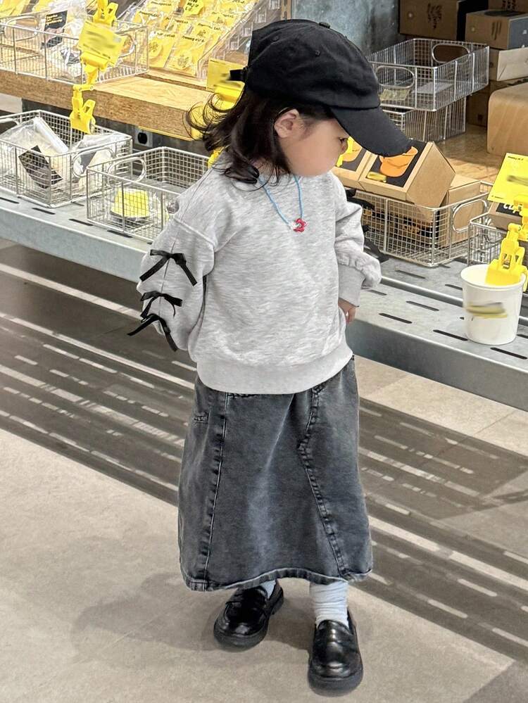 Baby Girls' Round Neck Casual Bow Long Sleeve Sweatshirt, Autumn/Winter Toddler Girls Clothes