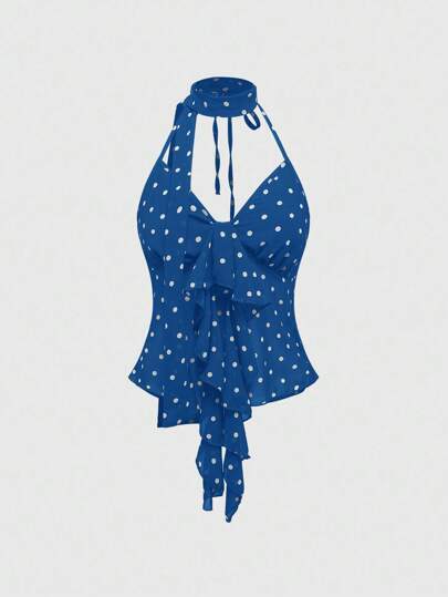 Sexy Y2K Polka Dot Chiffon Allover Muster Rüschen Kragen Design Damen Top