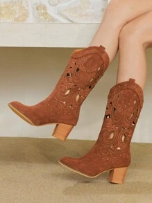 Styleloop 西部靴，编织纹理，波西米亚风，西部风格，音乐节，万圣节，圣诞派对服装