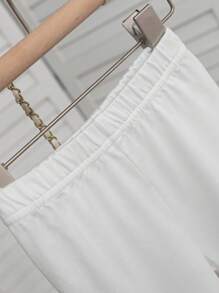 SHEIN Playful Pals 3 件套女婴夏季休闲条纹长袖防晒翻领衬衫外套、柔软黑色吊带背心和紧身短裤套装，适合上学、日常穿着和运动 - 杏色 - 查看 7